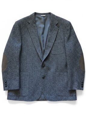 VTG Stewart County Gray Tweed Sport Coat 42S Suede Elbow Patches 100% Wool USA